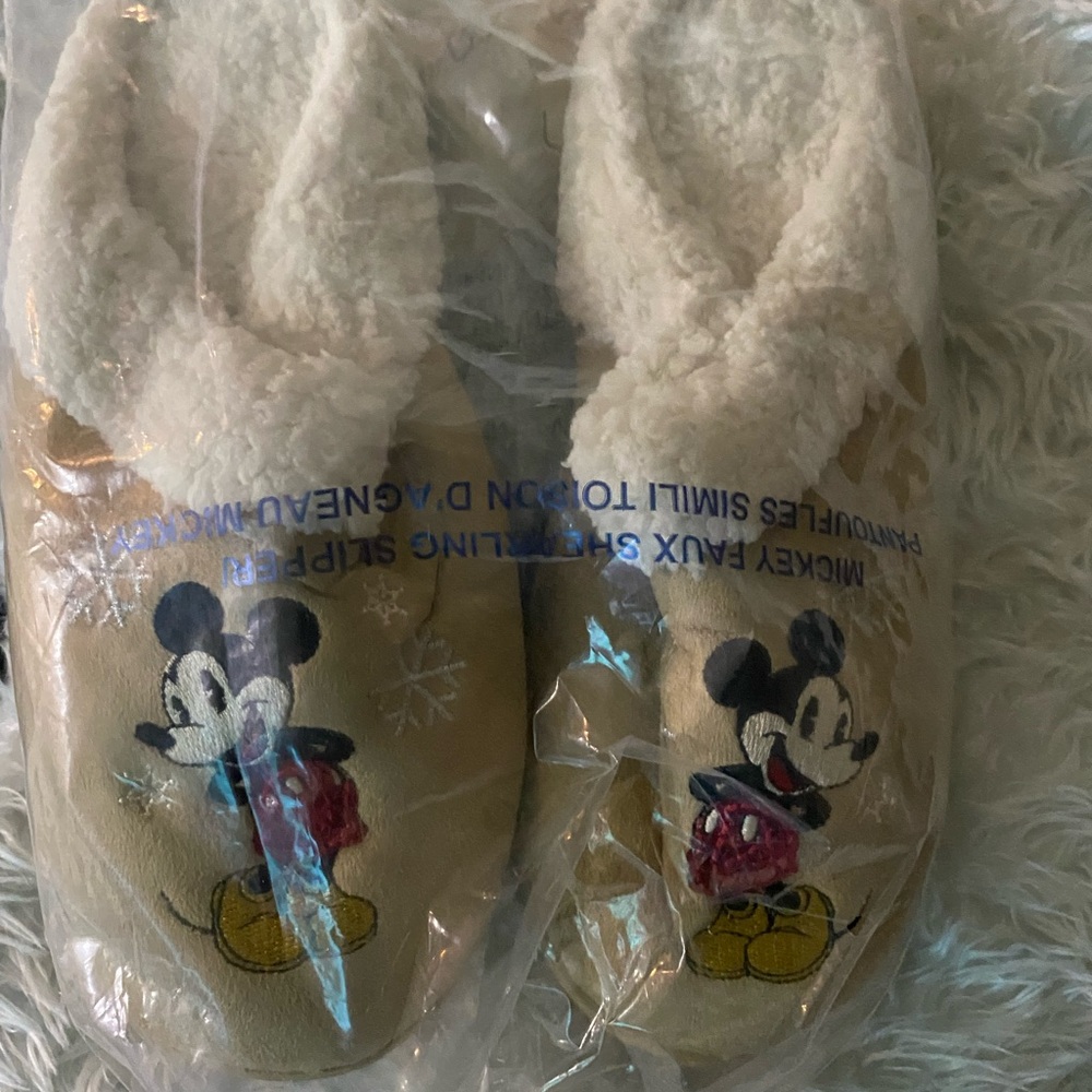 Disney Mickey Mouse Cream and Black Slippers
